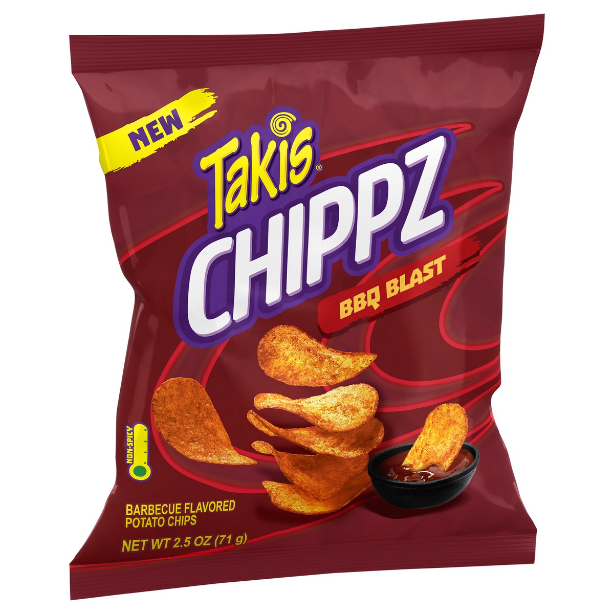 slide 6 of 13, Takis BBQ Blast Chippz 2.5 oz Snack Size Bag, Barbecue Flavored Non-Spicy Tangy Thin-Cut Potato Chips, 2.5 oz