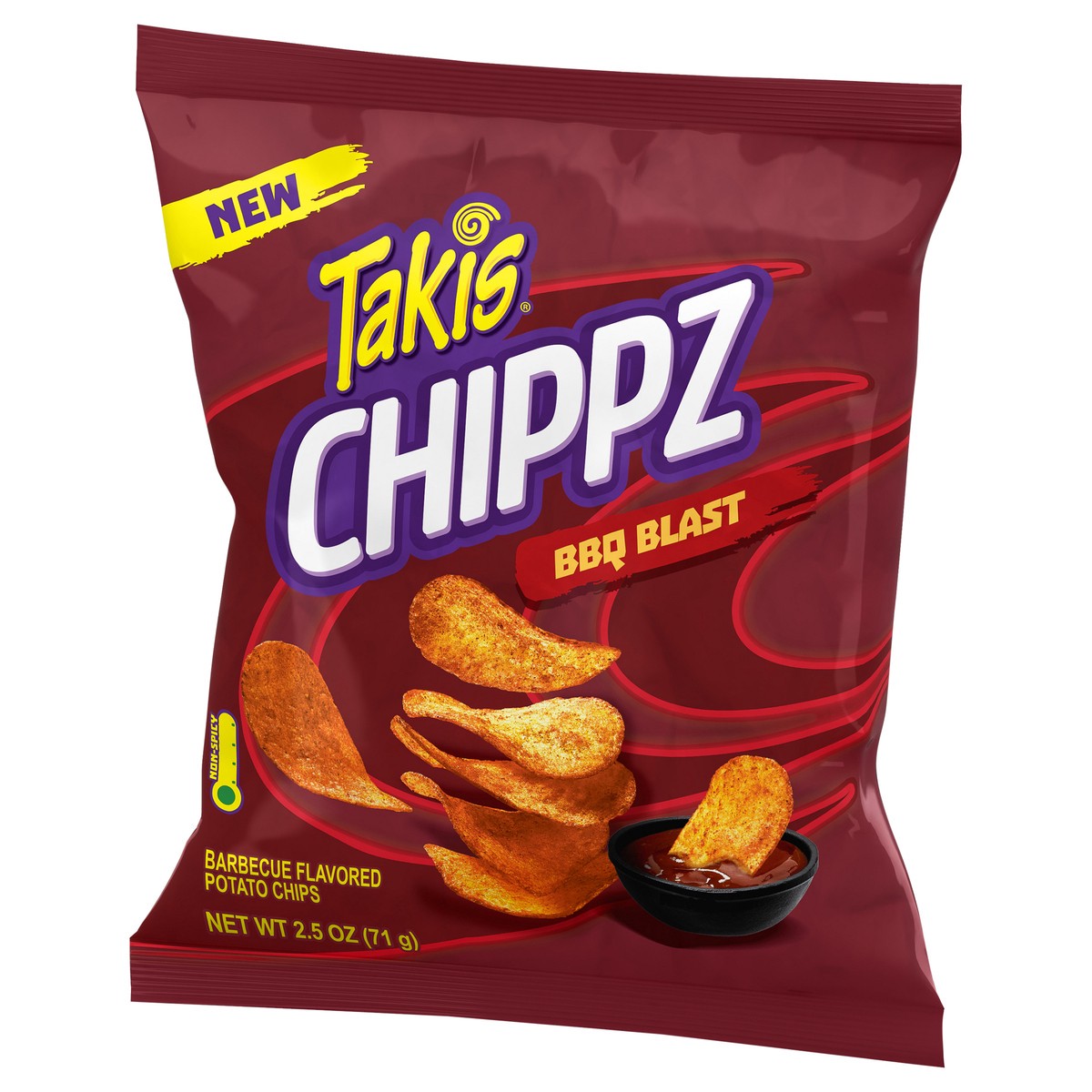 slide 10 of 13, Takis BBQ Blast Chippz 2.5 oz Snack Size Bag, Barbecue Flavored Non-Spicy Tangy Thin-Cut Potato Chips, 2.5 oz