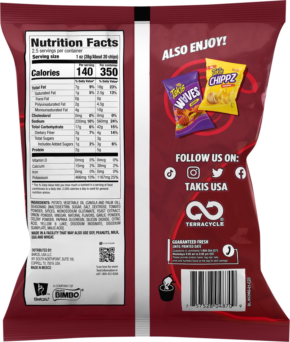 slide 4 of 13, Takis BBQ Blast Chippz 2.5 oz Snack Size Bag, Barbecue Flavored Non-Spicy Tangy Thin-Cut Potato Chips, 2.5 oz