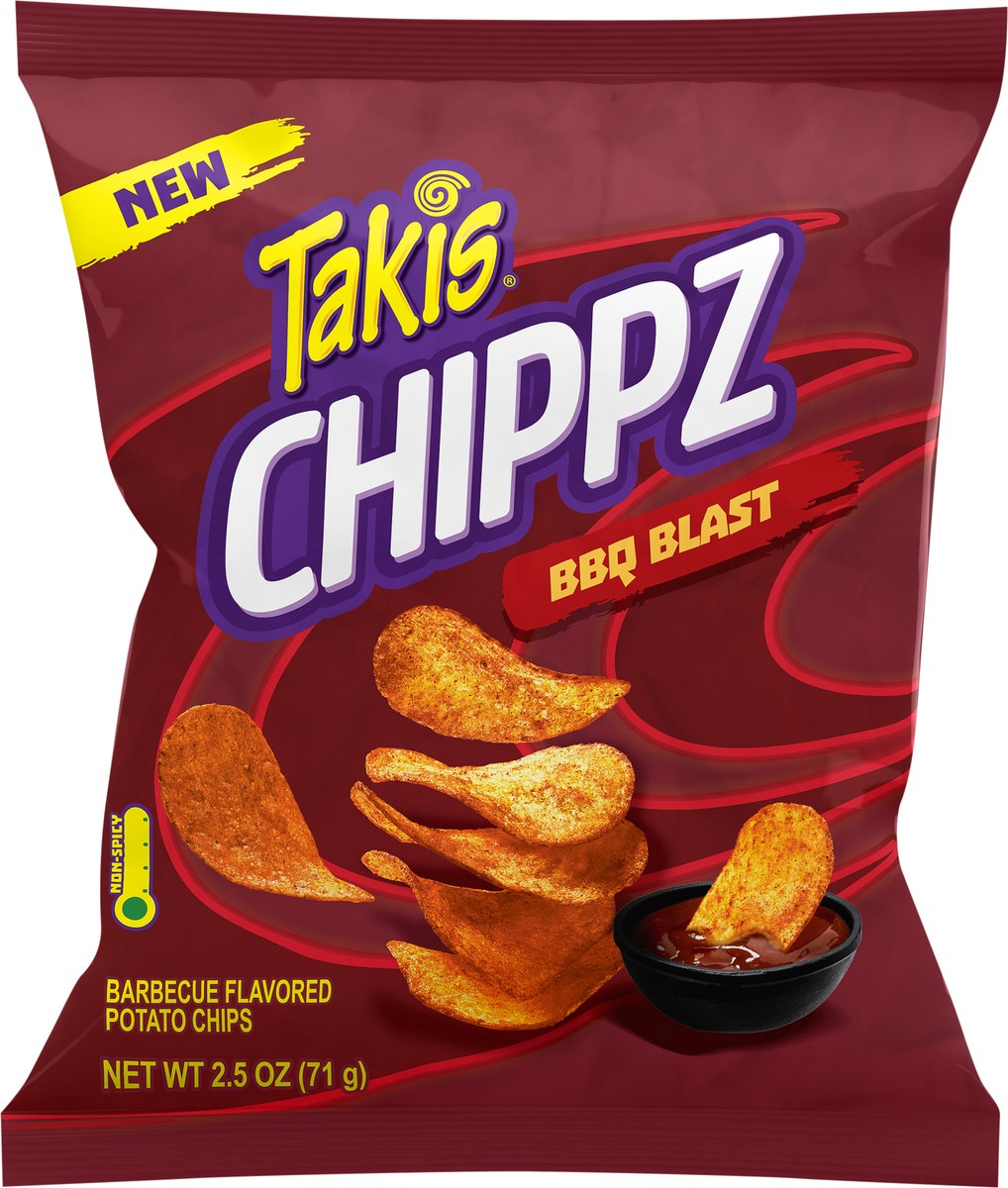 slide 3 of 13, Takis BBQ Blast Chippz 2.5 oz Snack Size Bag, Barbecue Flavored Non-Spicy Tangy Thin-Cut Potato Chips, 2.5 oz