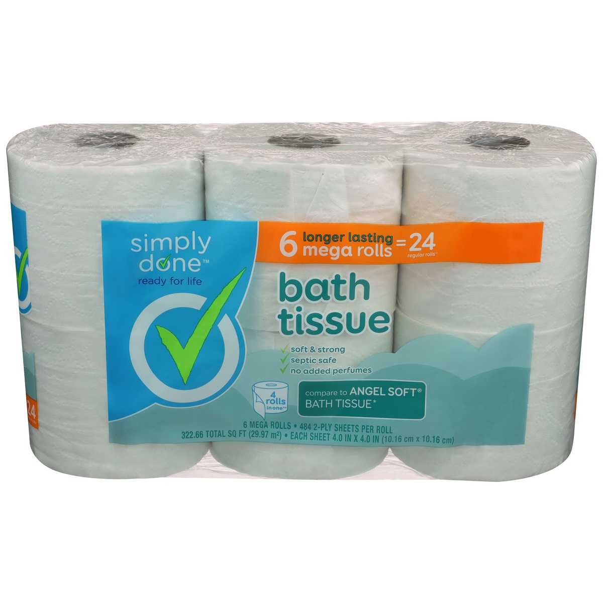 slide 1 of 1, Simply Done Mega Roll Bath Tissue, 6 ct