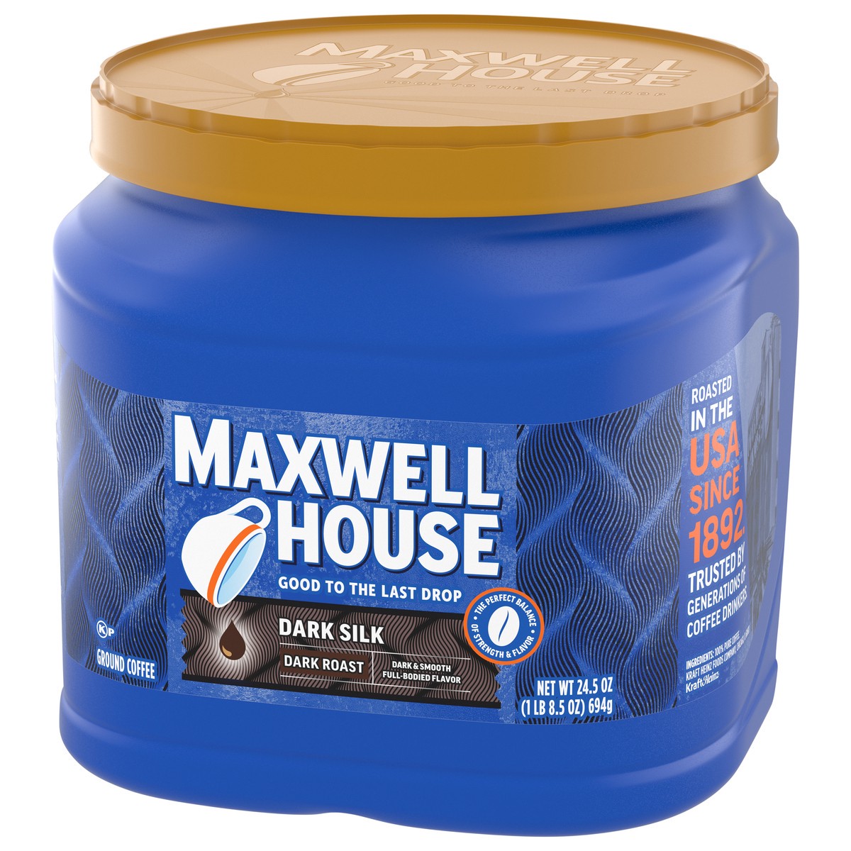 slide 8 of 9, Maxwell House Dark Roast Ground Dark Silk Coffee 24.5 oz, 24.5 oz