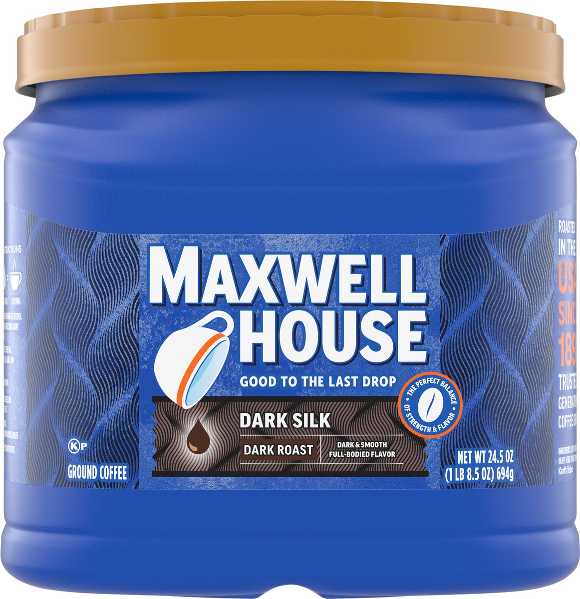 slide 2 of 9, Maxwell House Dark Roast Ground Dark Silk Coffee 24.5 oz, 24.5 oz
