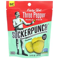 SuckerPunch Gourmet Chip Cut Fiery Hot Three Pepper Pickle Pack 3.4 fl oz