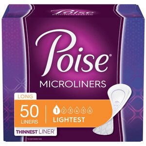 slide 1 of 1, Poise Daily Microliners, Incontinence Panty Liners, 1 Drop Lightest Absorbency, Long Length, 50 Count of Pantiliners, 50 ct