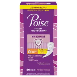 Poise Daily Microliners, Incontinence Panty Liners, 1 Drop Lightest Absorbency, Long Length, 50 Count of Pantiliners