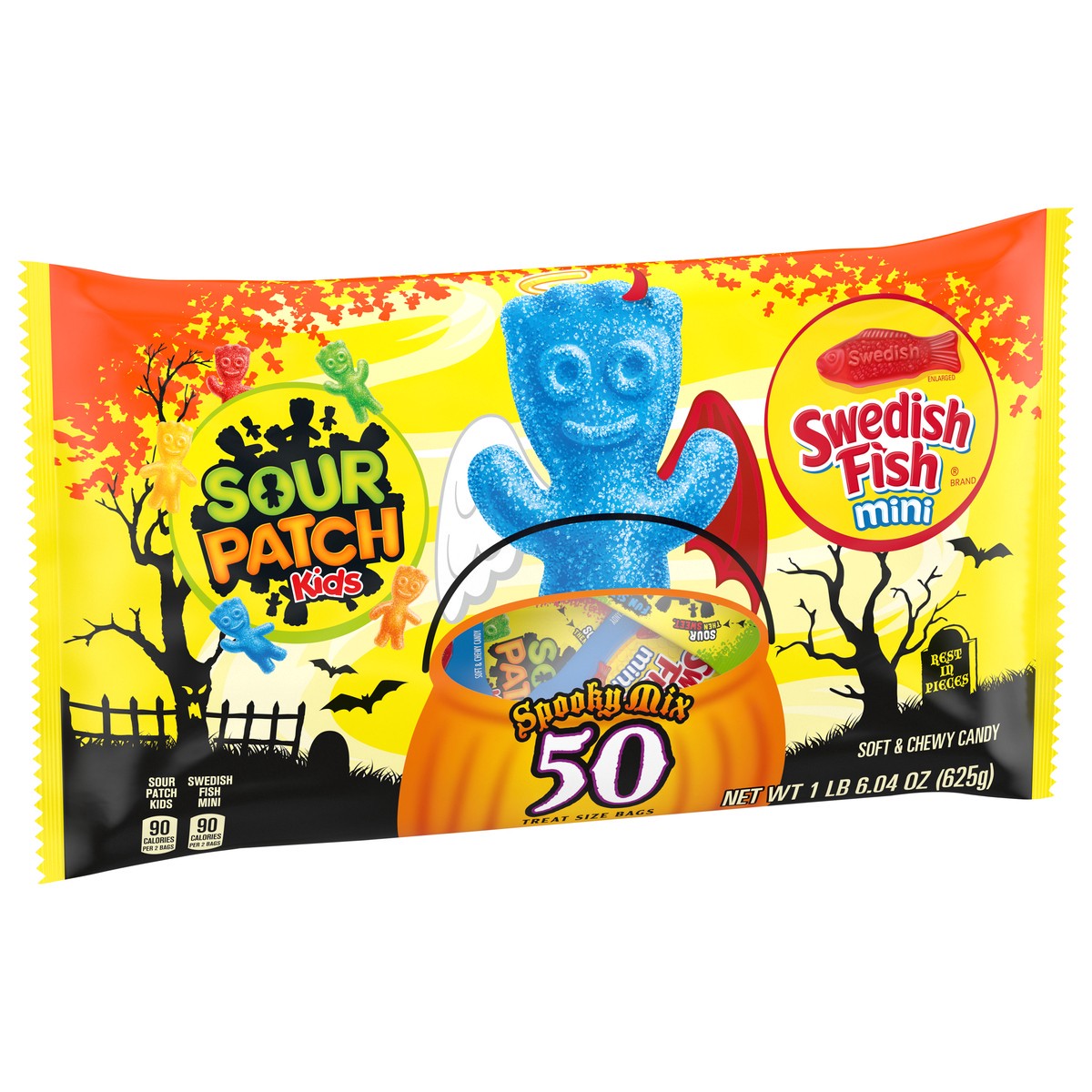 slide 6 of 9, Sour Patch/Swedish Fish Red SOUR PATCH KIDS & SWEDISH FISH Mini Halloween Candy Variety Pack, 50 Trick or Treat Bags, 1.37 lb