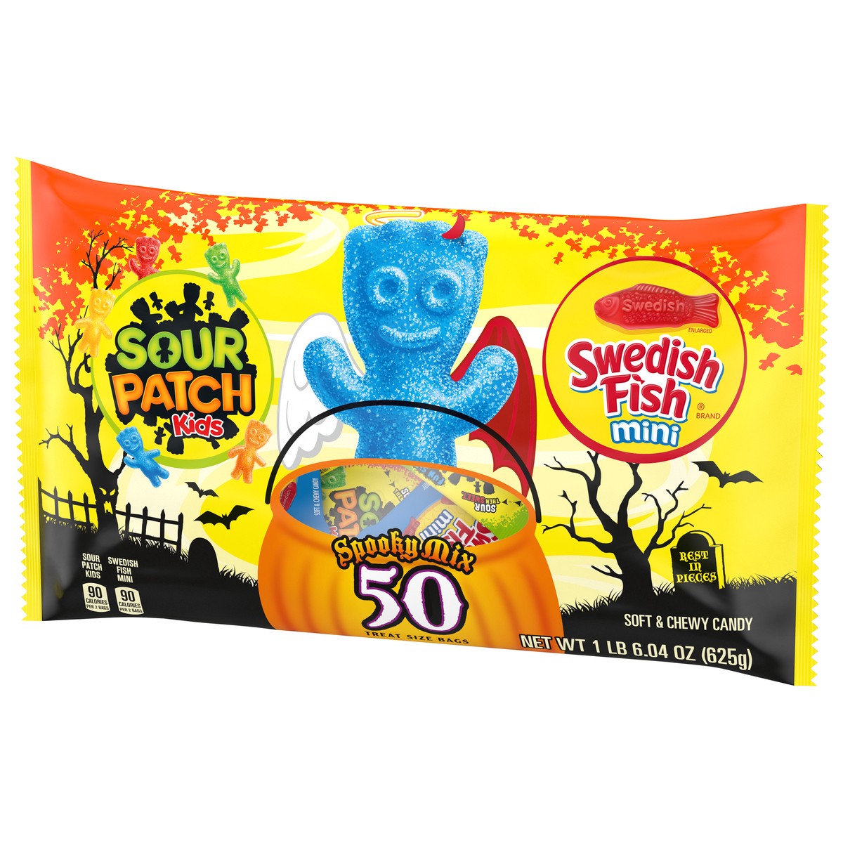 slide 4 of 9, Sour Patch/Swedish Fish Red SOUR PATCH KIDS & SWEDISH FISH Mini Halloween Candy Variety Pack, 50 Trick or Treat Bags, 1.37 lb