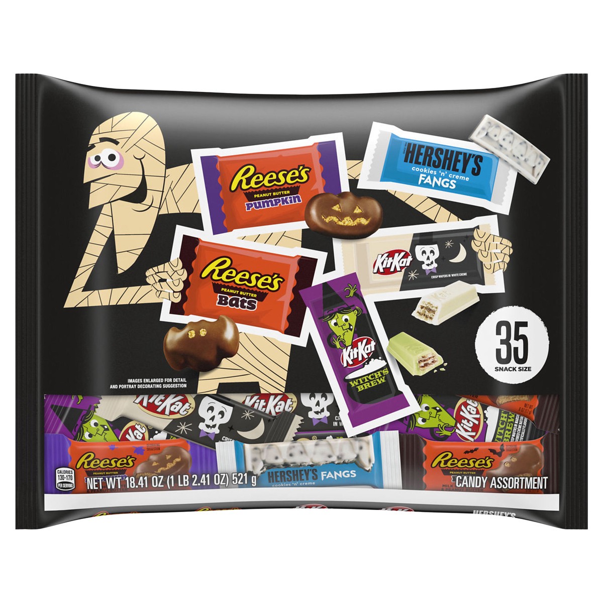 slide 1 of 6, Hershey's Kit Kat and Reese's Assorted Flavored Snack Size Halloween Candy Bag, 18.41 oz (35 Pieces), 35 ct
