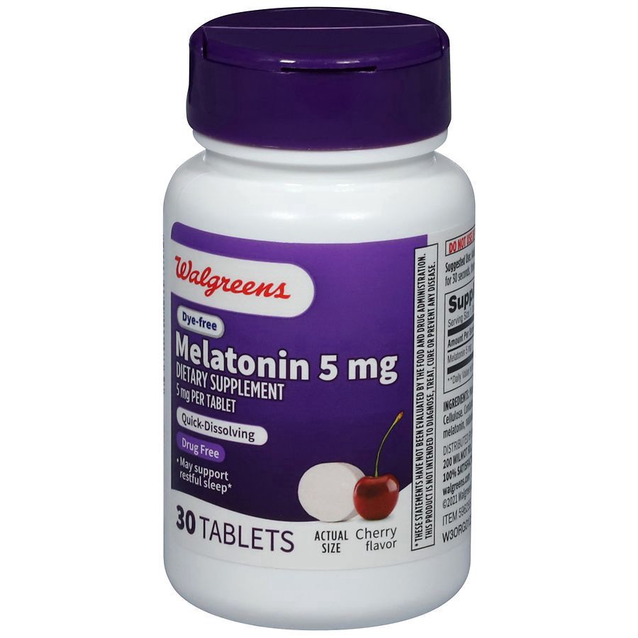 slide 5 of 5, Walgreens Dye-Free Melatonin 5 mg Cherry, 30 ct