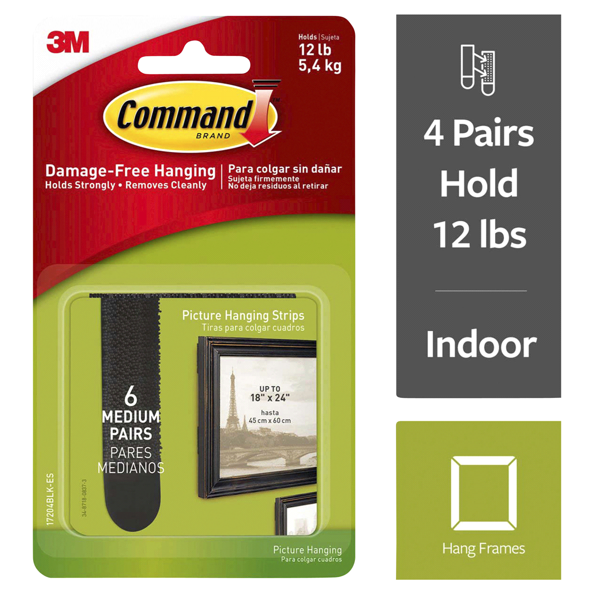 slide 1 of 3, Command Picture Hanging Strips, Medium, 1 ct