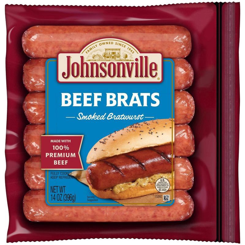slide 1 of 3, Johnsonville Smoked Beef Bratwurst - 14oz, 14 oz