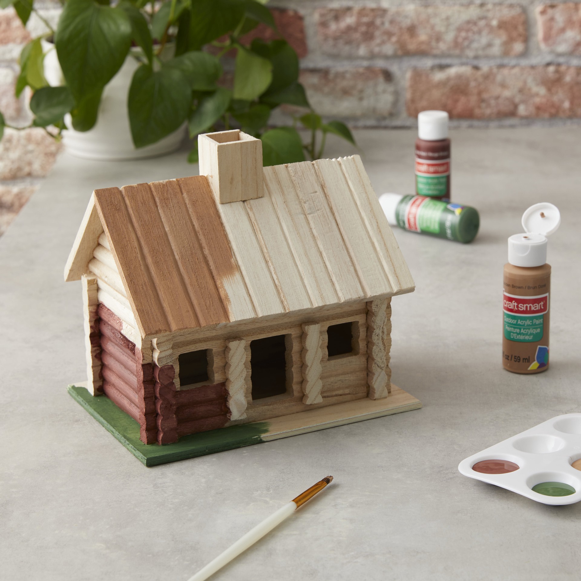 slide 3 of 3, 9" Log Cabin Birdhouse By Make Market, 9.18 in x 7.9 in x 6 in