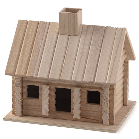 slide 1 of 3, 9" Log Cabin Birdhouse By Make Market, 9.18 in x 7.9 in x 6 in