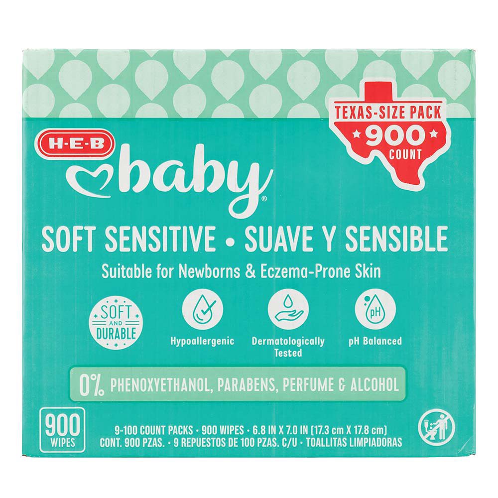 slide 1 of 1, H-E-B Baby Soft Sensitive Wipes - Texas-Size Pack, 900 ct