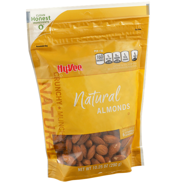 slide 1 of 1, Hy-Vee Natural Almonds, 10.25 oz