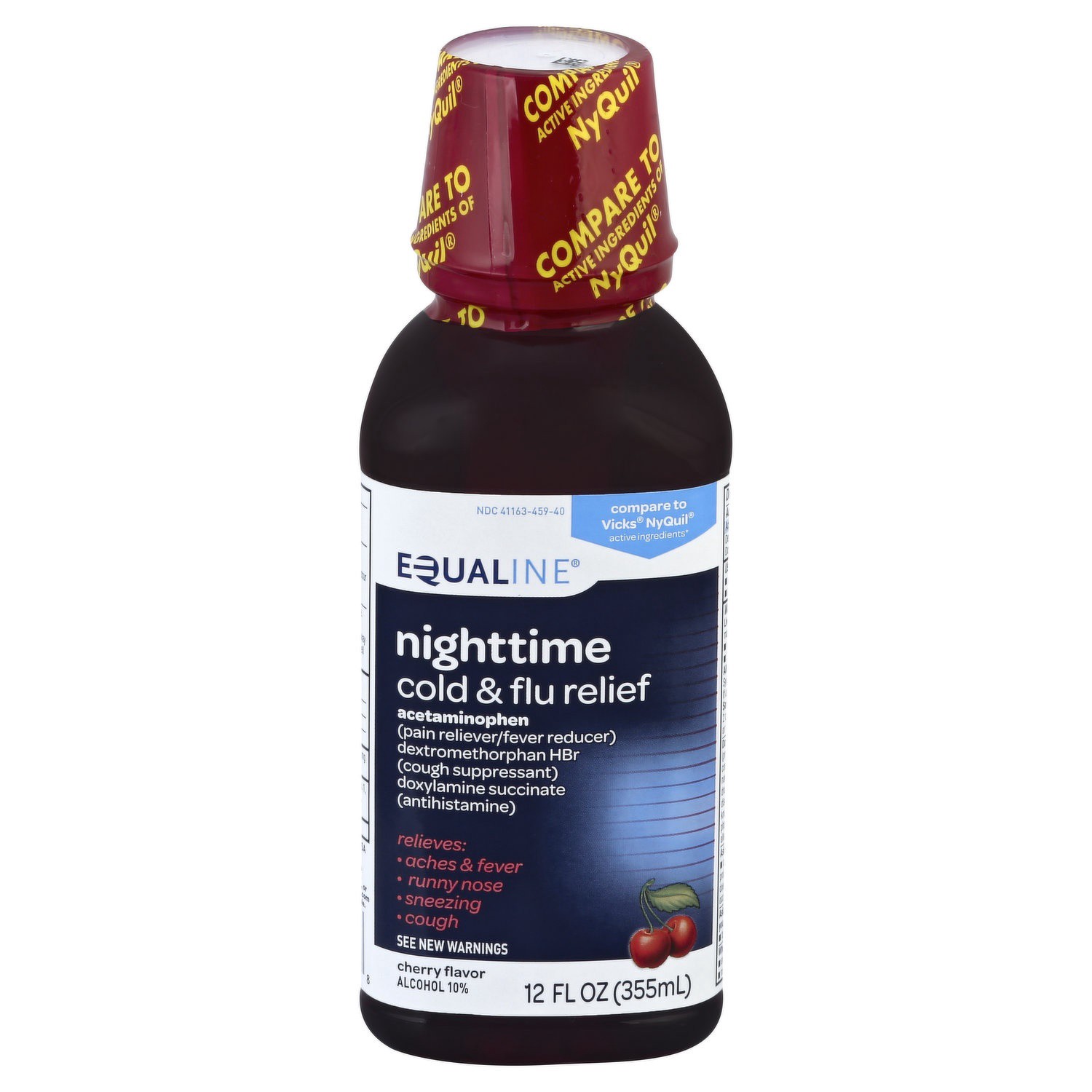 slide 1 of 1, Equaline Night Time Cold & Flu Cherry, 12 oz