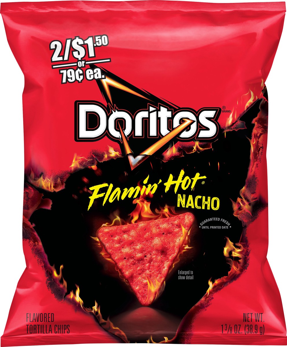 slide 4 of 5, Doritos Flavored Tortilla Chips Flamin' Hot Nacho 1 3/8 Oz, 1.38 oz