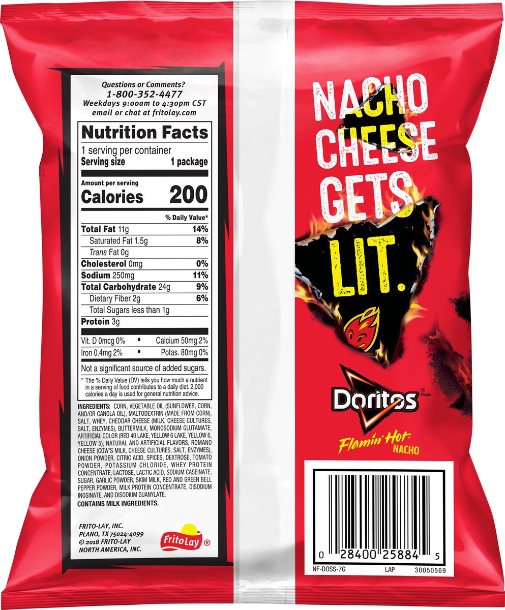 slide 2 of 5, Doritos Flavored Tortilla Chips Flamin' Hot Nacho 1 3/8 Oz, 1.38 oz