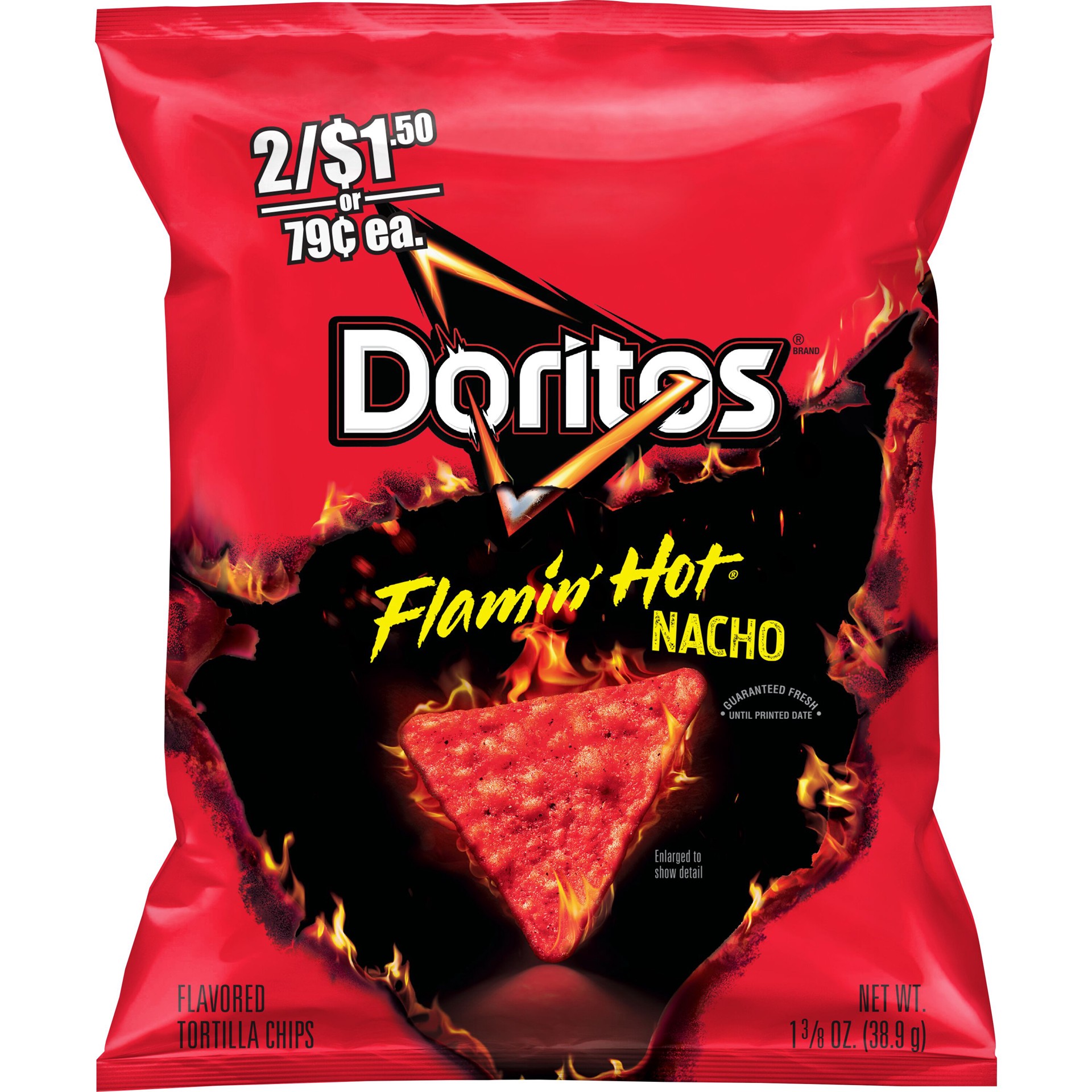 slide 1 of 5, Doritos Flavored Tortilla Chips Flamin' Hot Nacho 1 3/8 Oz, 1.38 oz