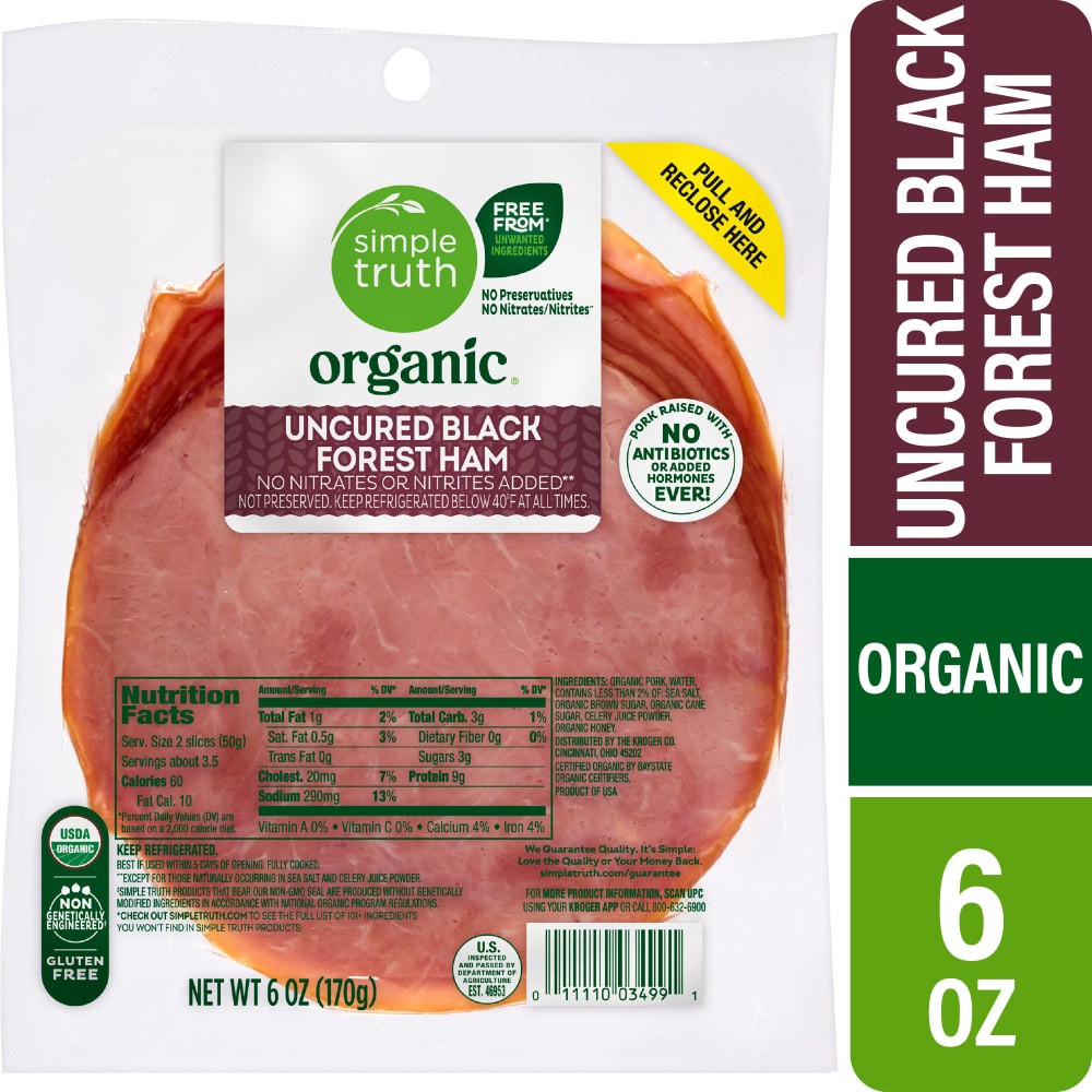 slide 1 of 5, Simple Truth Organic Uncured Black Forest Ham, 6 oz