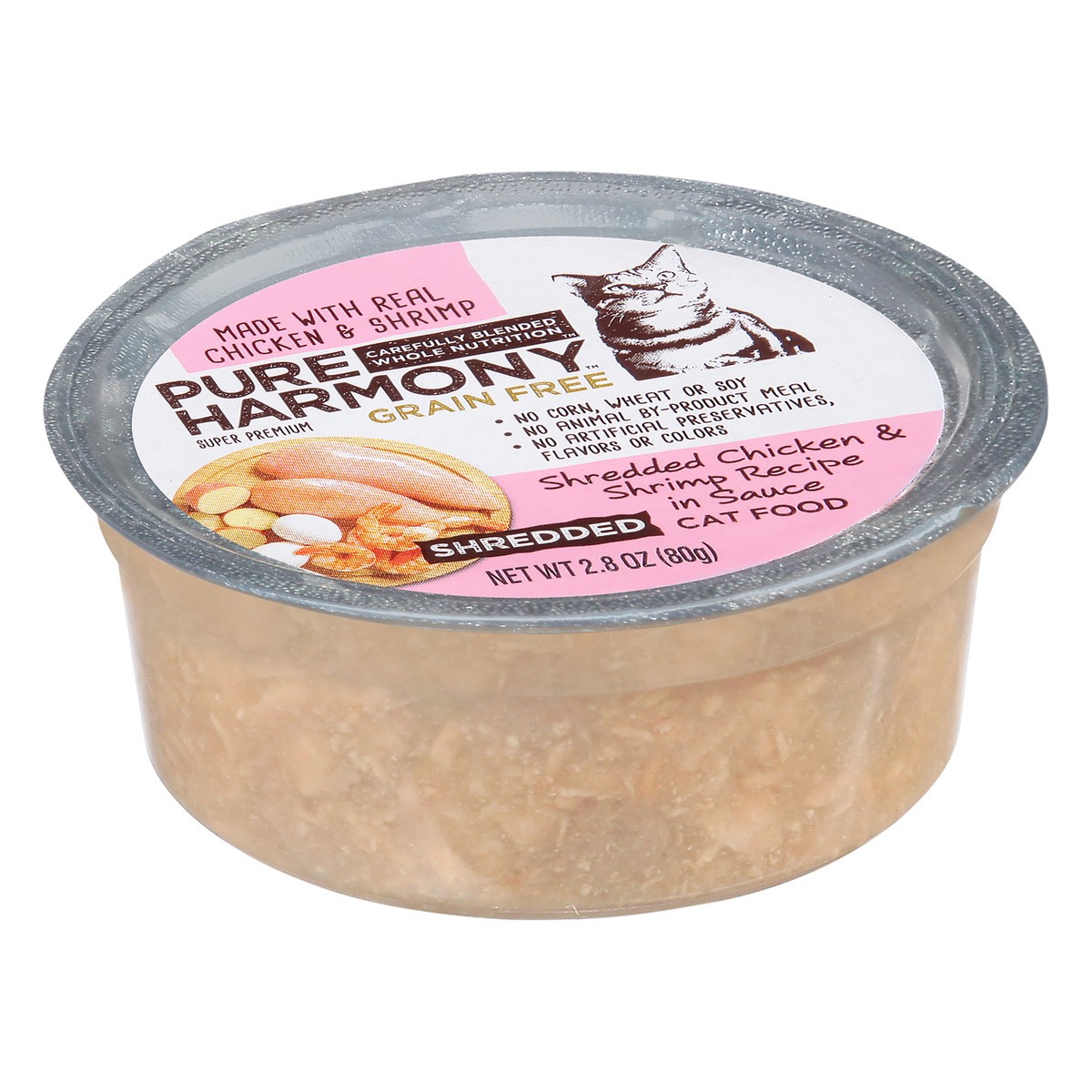 slide 5 of 9, Pure Harmony Grain Free Super Premium Shredded Chicken & Shrimp Recipe in Sauce Cat Food 2.8 oz, 2.79 oz
