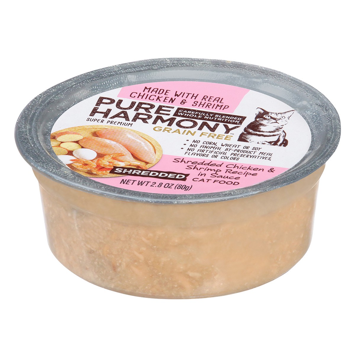 slide 7 of 9, Pure Harmony Grain Free Super Premium Shredded Chicken & Shrimp Recipe in Sauce Cat Food 2.8 oz, 2.79 oz