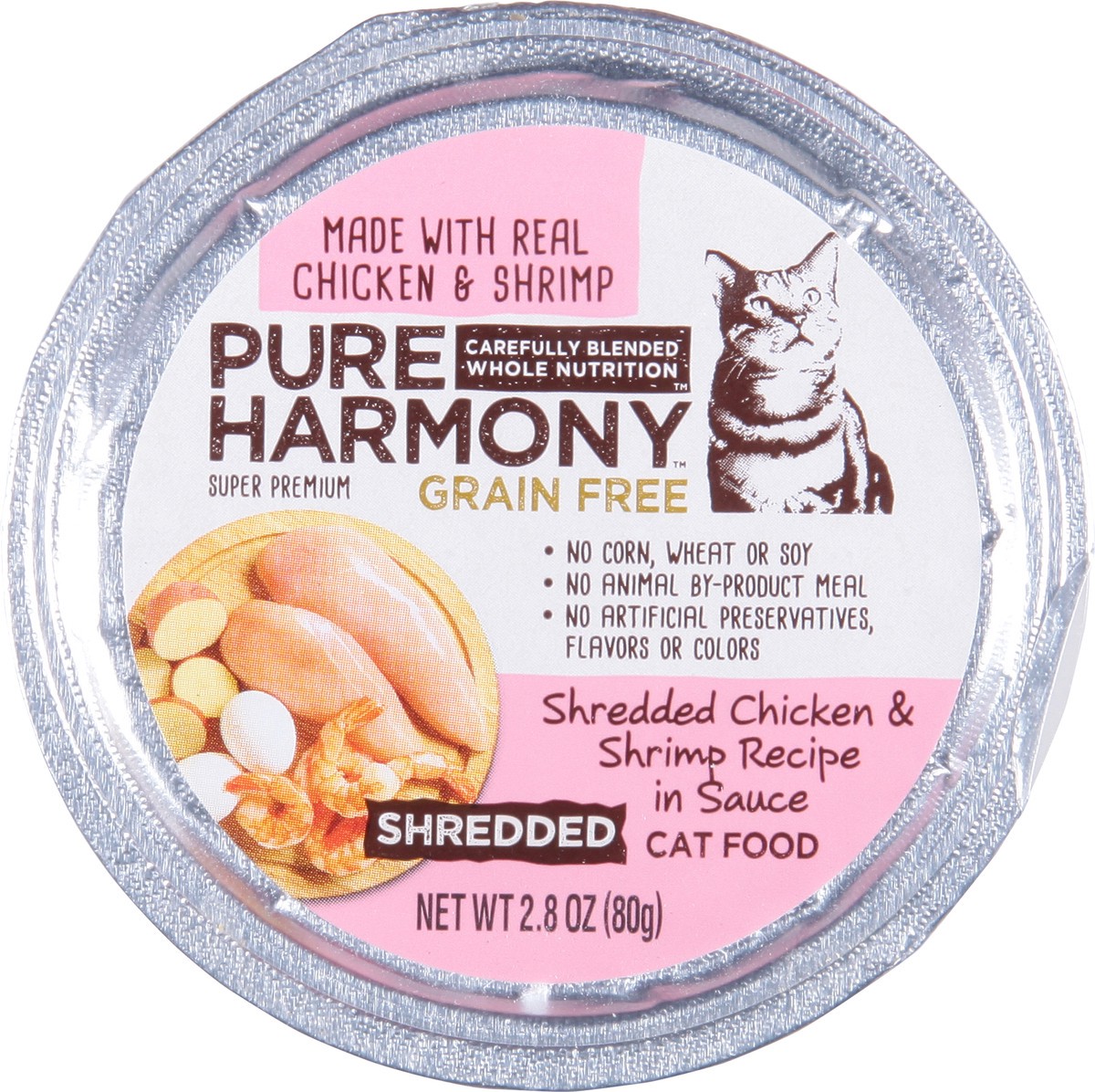 slide 8 of 9, Pure Harmony Grain Free Super Premium Shredded Chicken & Shrimp Recipe in Sauce Cat Food 2.8 oz, 2.79 oz