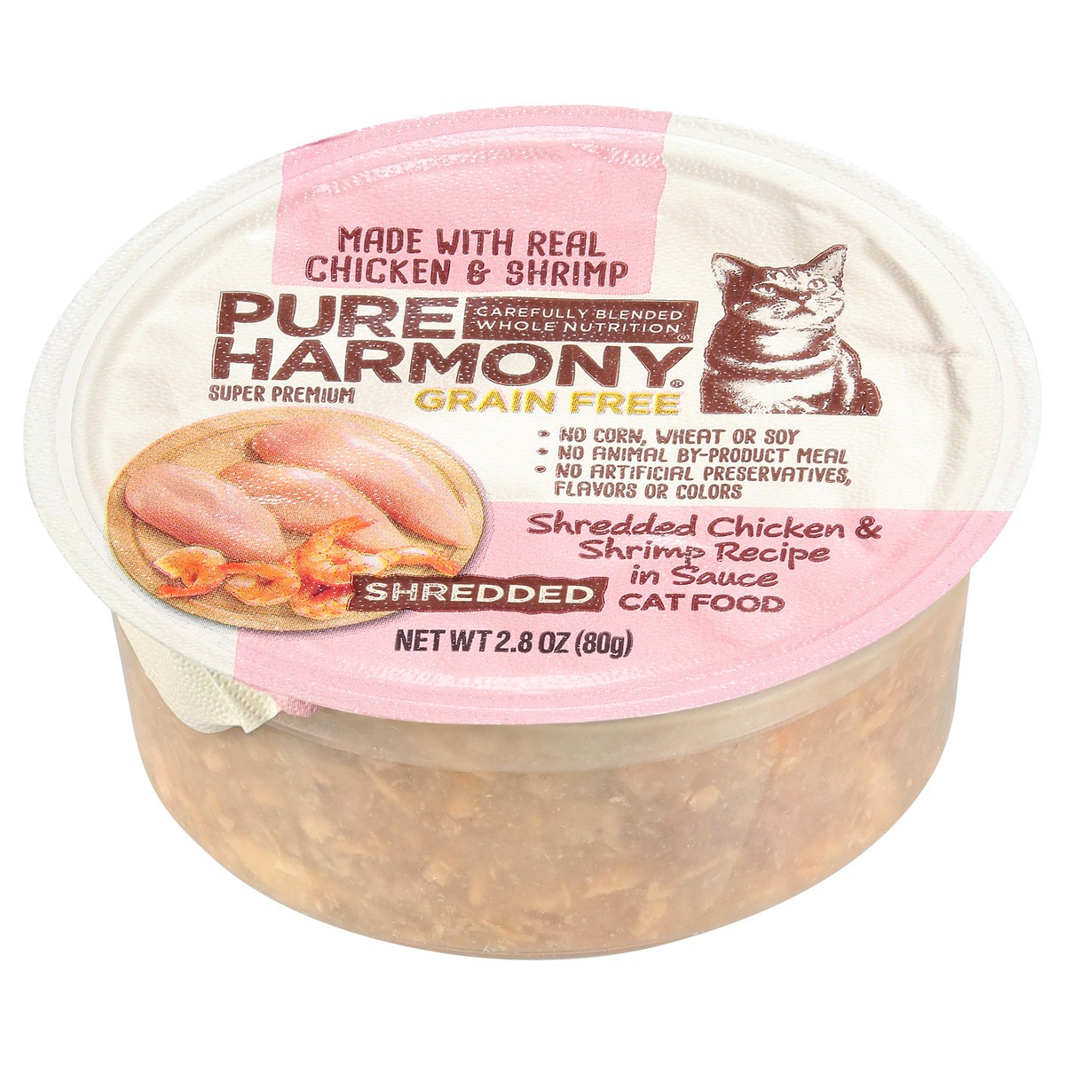 slide 1 of 9, Pure Harmony Grain Free Super Premium Shredded Chicken & Shrimp Recipe in Sauce Cat Food 2.8 oz, 2.79 oz