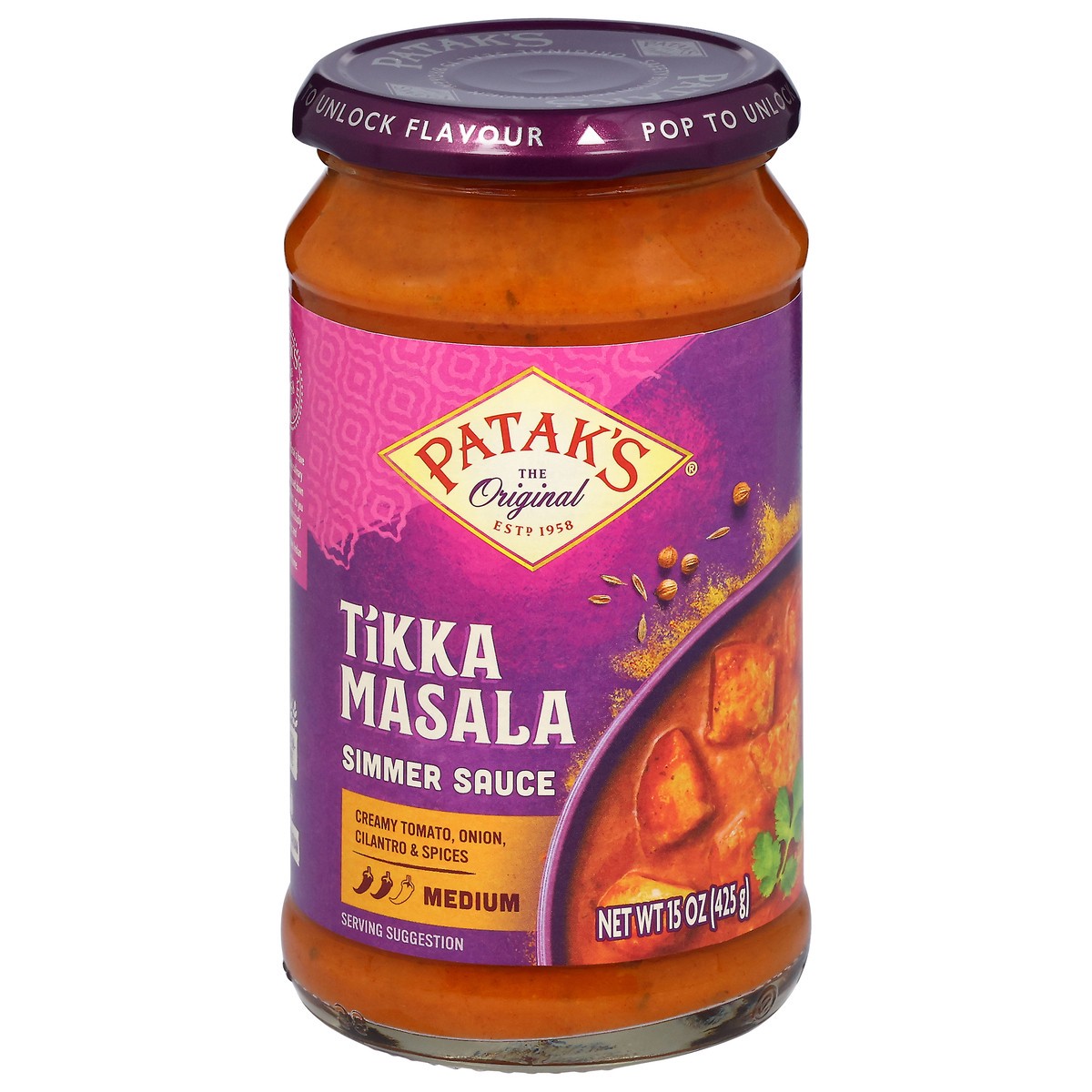 slide 1 of 13, Patak's Medium Tikka Masala Simmer Sauce 15 oz, 15 oz