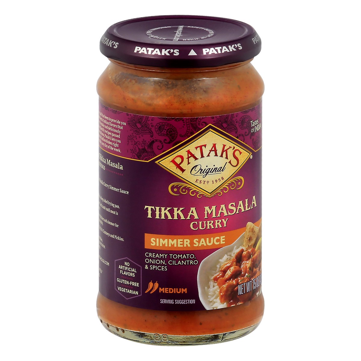 slide 8 of 13, Patak's Medium Tikka Masala Curry Simmer Sauce 15 oz, 15 oz