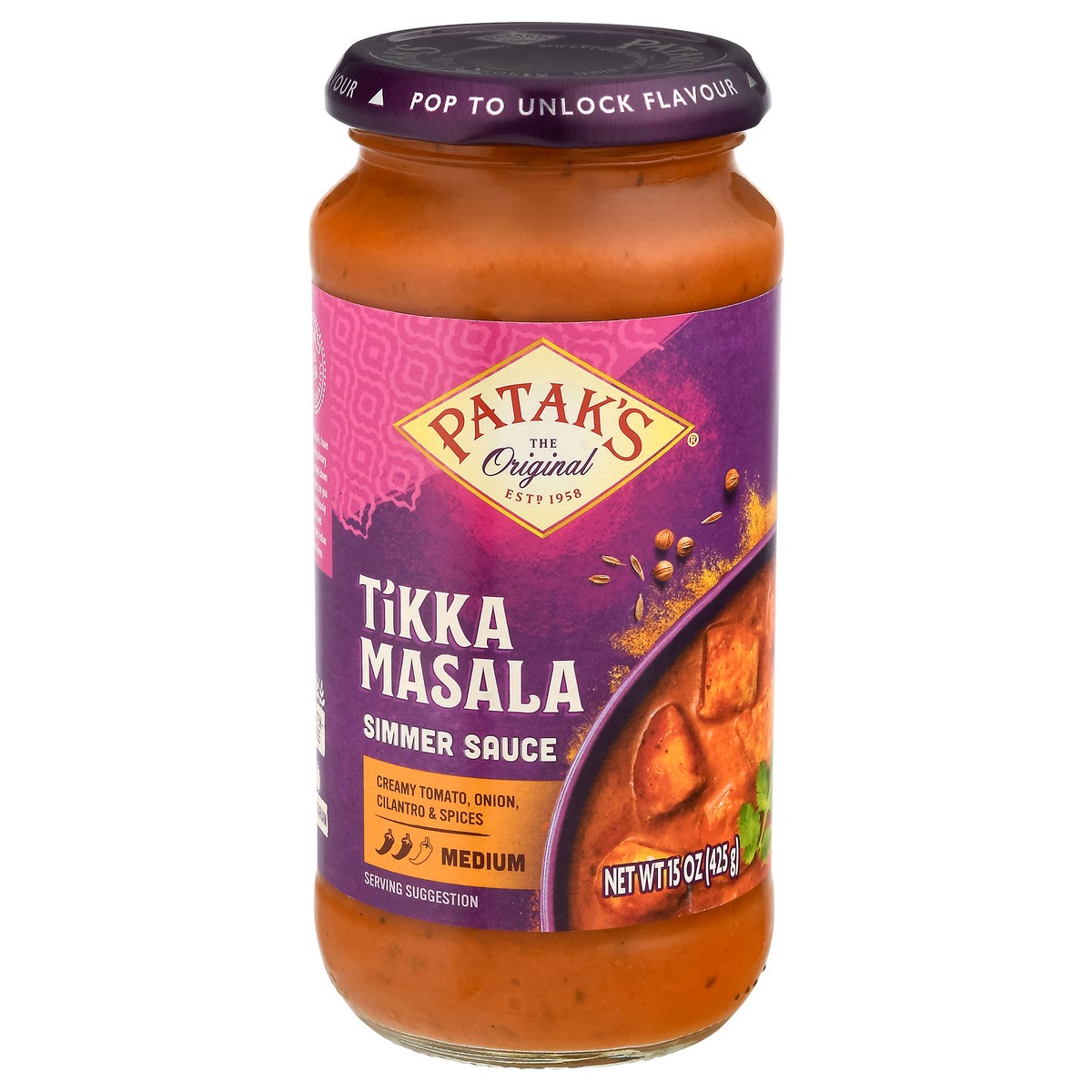 slide 1 of 13, Patak's Medium Tikka Masala Simmer Sauce 15 oz, 15 oz