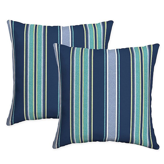 slide 1 of 2, Arden Selections Aurora Stripe Square Indoor/Outdoor Throw Pillows - Blue, 2 ct