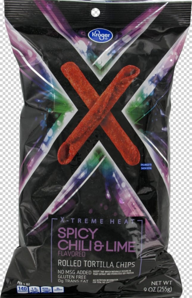slide 1 of 1, Kroger Xtreme Heat Spicy Chili Lime Flavored Rolled Tortilla Chips, 9 oz
