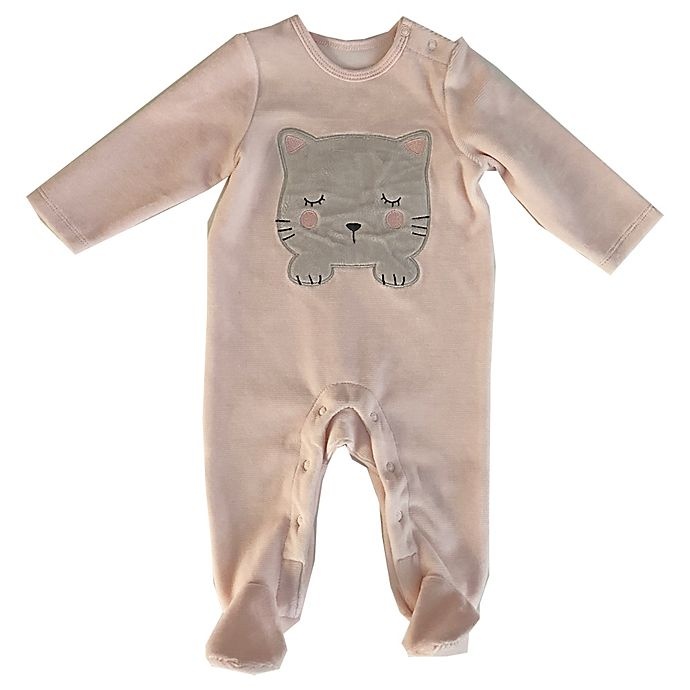 slide 1 of 1, Sterling Baby Newborn Cat Rib Velour Footie - Pink, 1 ct