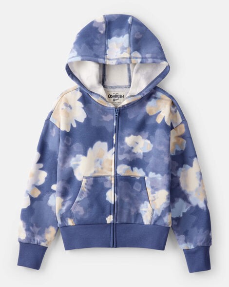 slide 1 of 2, Oshkosh Girls Floral Print DayDream Fleece Hooded Zip-Up Jacket - Blue Blue 6-6X, 1 ct