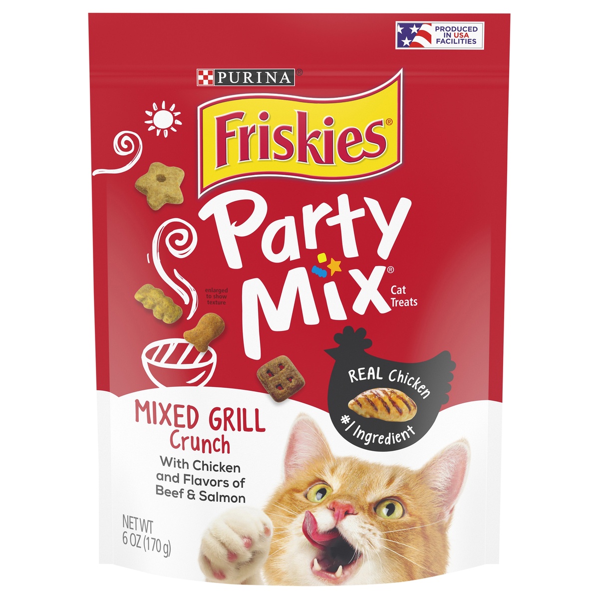 slide 1 of 1, Friskies Party Mix Crunch Mixed Grill Cat Treats, 6 oz