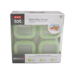 OXO Tot Glass Baby Blocks Freezer Storage Containers With Tray, Green, 4 oz