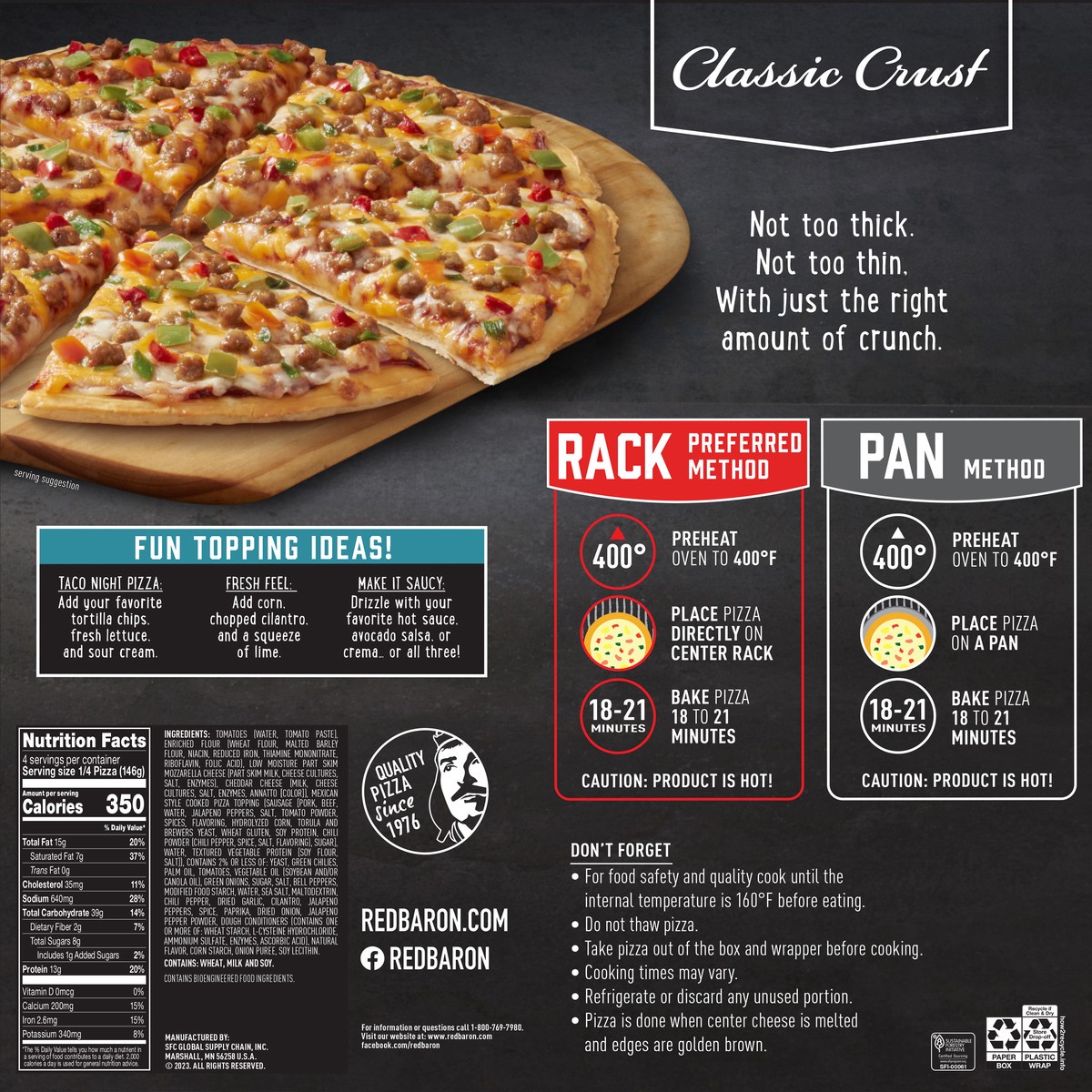slide 8 of 13, Red Baron Classic Crust Mexican Style Pizza 20.53 oz, 20.53 oz