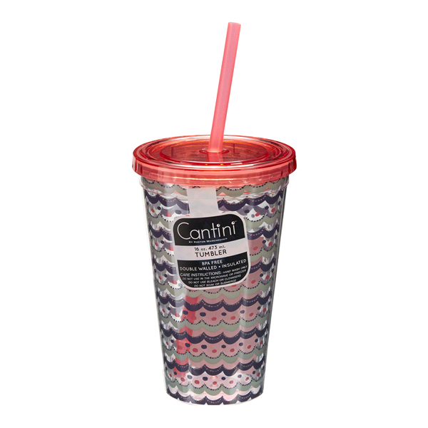 slide 1 of 1, Boston Warehouse Trading Co. Boston Warehouse Cantini Tumbler With Straw And Lid, Scallop Design, 16 oz