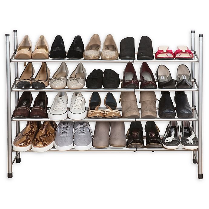 slide 1 of 4, Simplify 4-Tier Expandable Shoe Rack - Grey, 1 ct