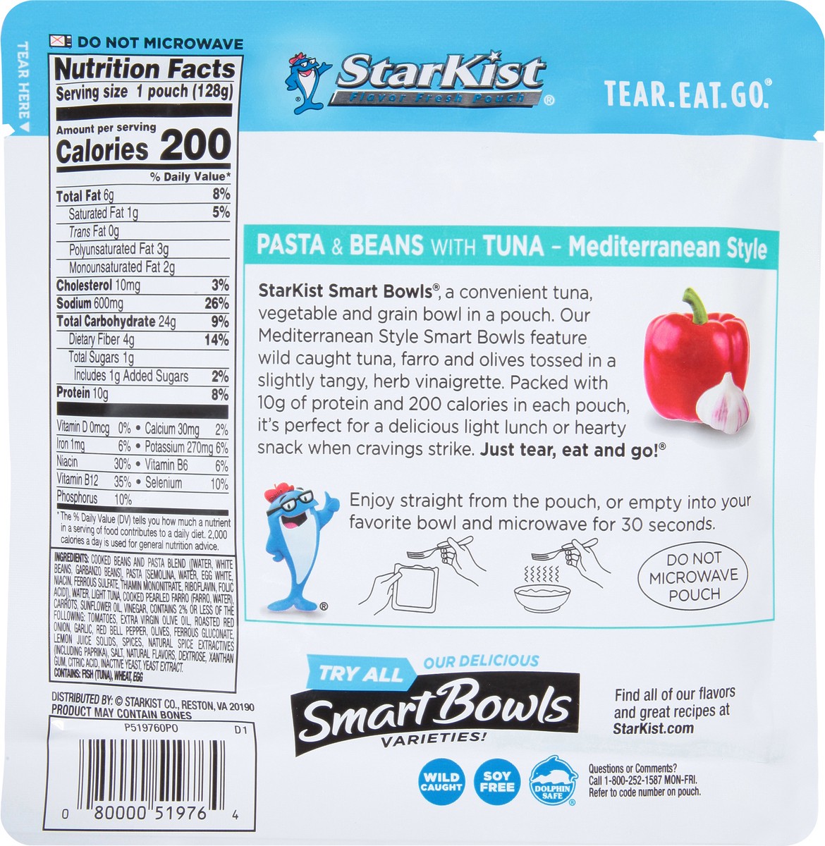 slide 3 of 14, StarKist Smart Bowls Mediterranean Style Pasta & Beans with Tuna 4.5 oz, 4.5 oz