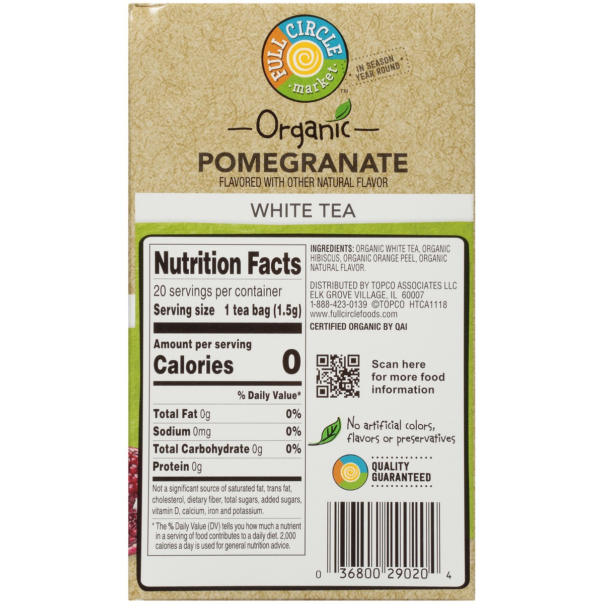 slide 8 of 9, Full Circle Market Pomegranate White Tea - 1.06 oz, 20 ct; 1.06 oz