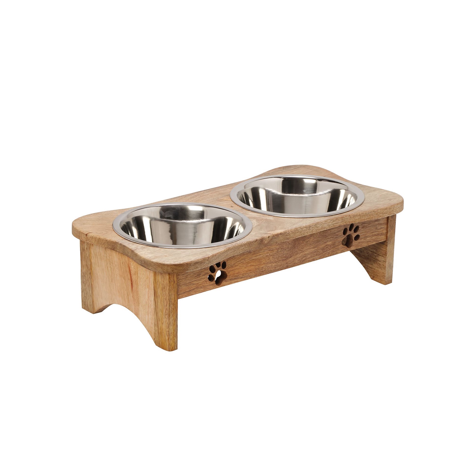 slide 1 of 1, 10 Strawberry Street Cooper Mango Wood Double Elevated Pet Diner, Small, SM