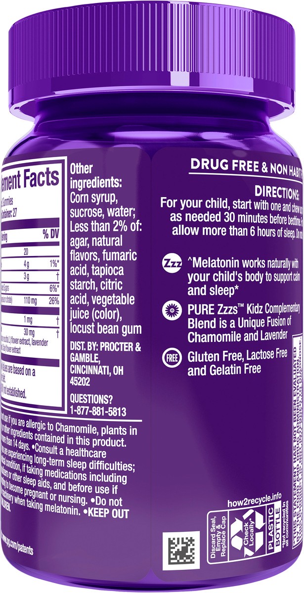 slide 2 of 10, VICKS PURE Zzzs Kidz Calming Sleep, Melatonin + Magnesium Sleep Aid Gummies for Kids and Children, Helps Your Child Fall Asleep Naturally, Low Dose Melatonin, Berry Flavored, 54 Gummies, 54 ct