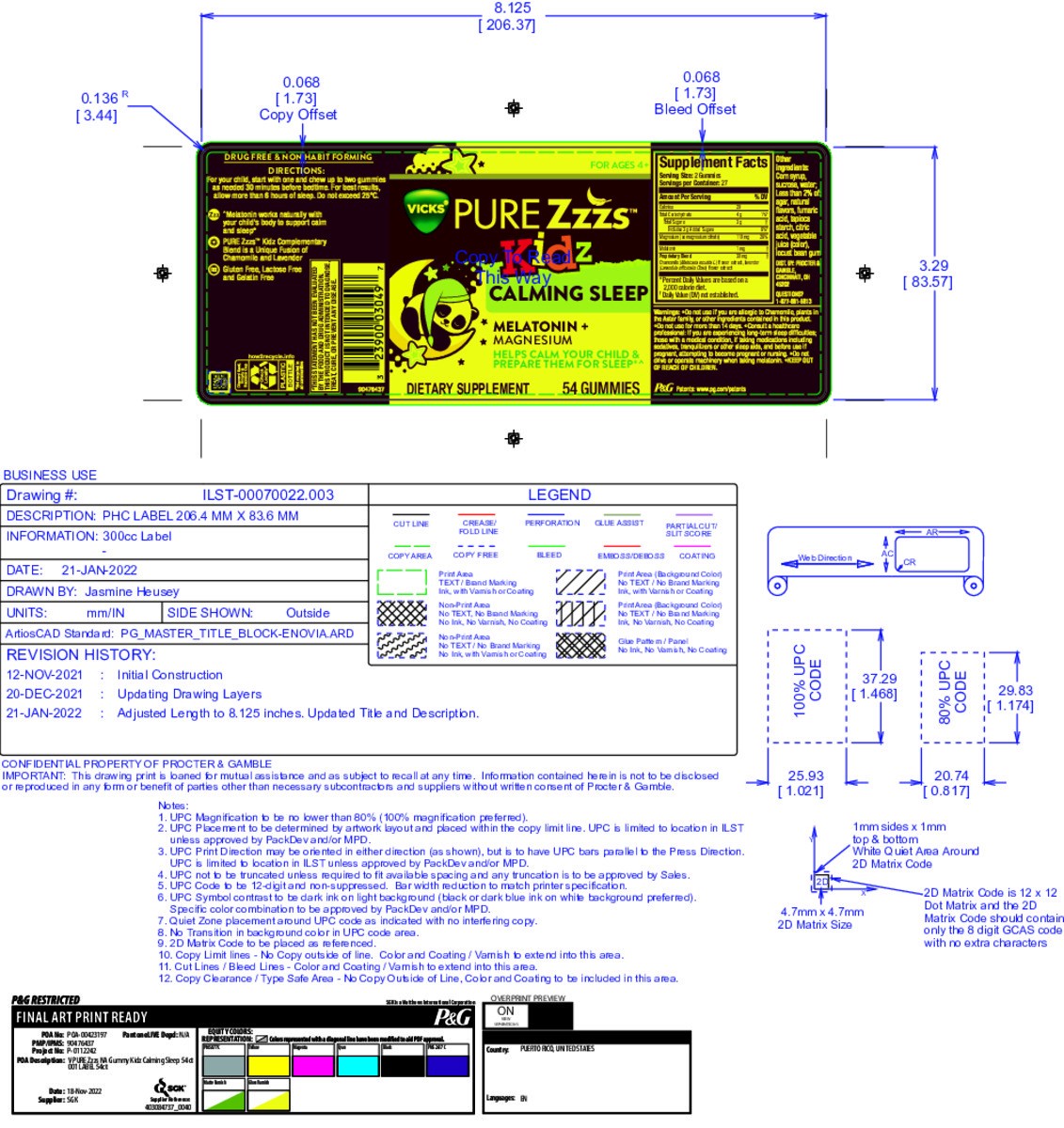 slide 6 of 10, VICKS PURE Zzzs Kidz Calming Sleep, Melatonin + Magnesium Sleep Aid Gummies for Kids and Children, Helps Your Child Fall Asleep Naturally, Low Dose Melatonin, Berry Flavored, 54 Gummies, 54 ct