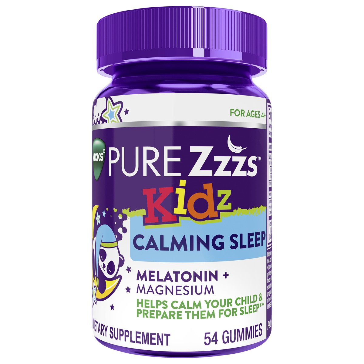 slide 9 of 10, VICKS PURE Zzzs Kidz Calming Sleep, Melatonin + Magnesium Sleep Aid Gummies for Kids and Children, Helps Your Child Fall Asleep Naturally, Low Dose Melatonin, Berry Flavored, 54 Gummies, 54 ct