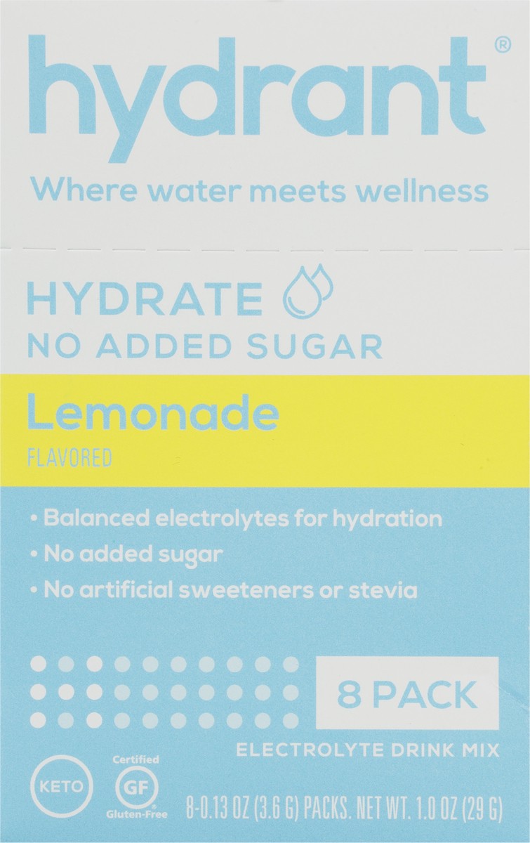 slide 12 of 12, Hydrant Hydrate No Added Sugar Lemonade Flavored Electrolyte Drink Mix 8 - 0.13 oz Packs, 8 ct