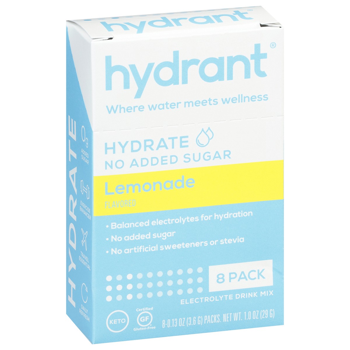 slide 9 of 12, Hydrant Hydrate No Added Sugar Lemonade Flavored Electrolyte Drink Mix 8 - 0.13 oz Packs, 8 ct
