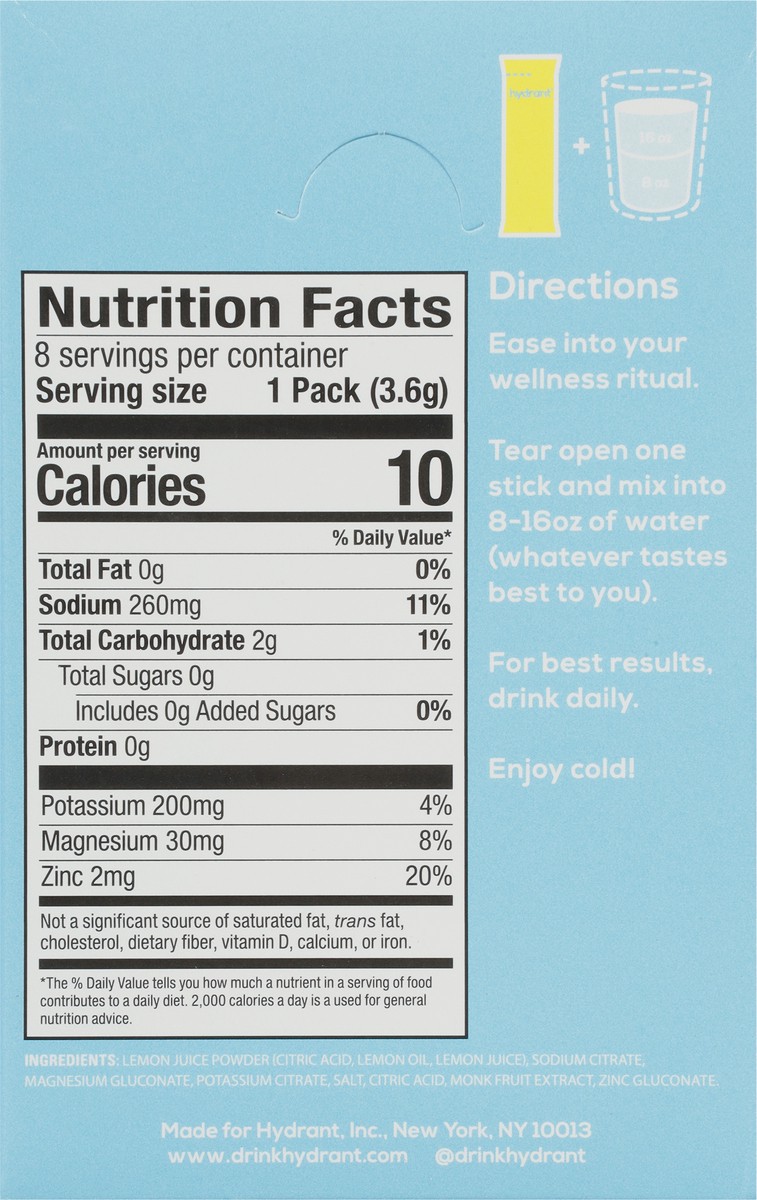 slide 11 of 12, Hydrant Hydrate No Added Sugar Lemonade Flavored Electrolyte Drink Mix 8 - 0.13 oz Packs, 8 ct